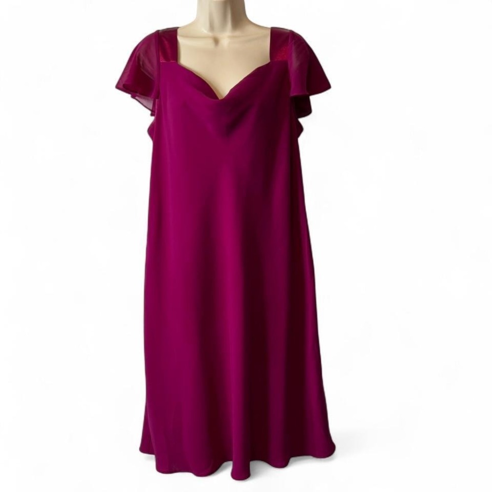 Vintage 2005 SL Fashions Fuschia Chiffon Midi‎ Dress, Women's Size 18WP